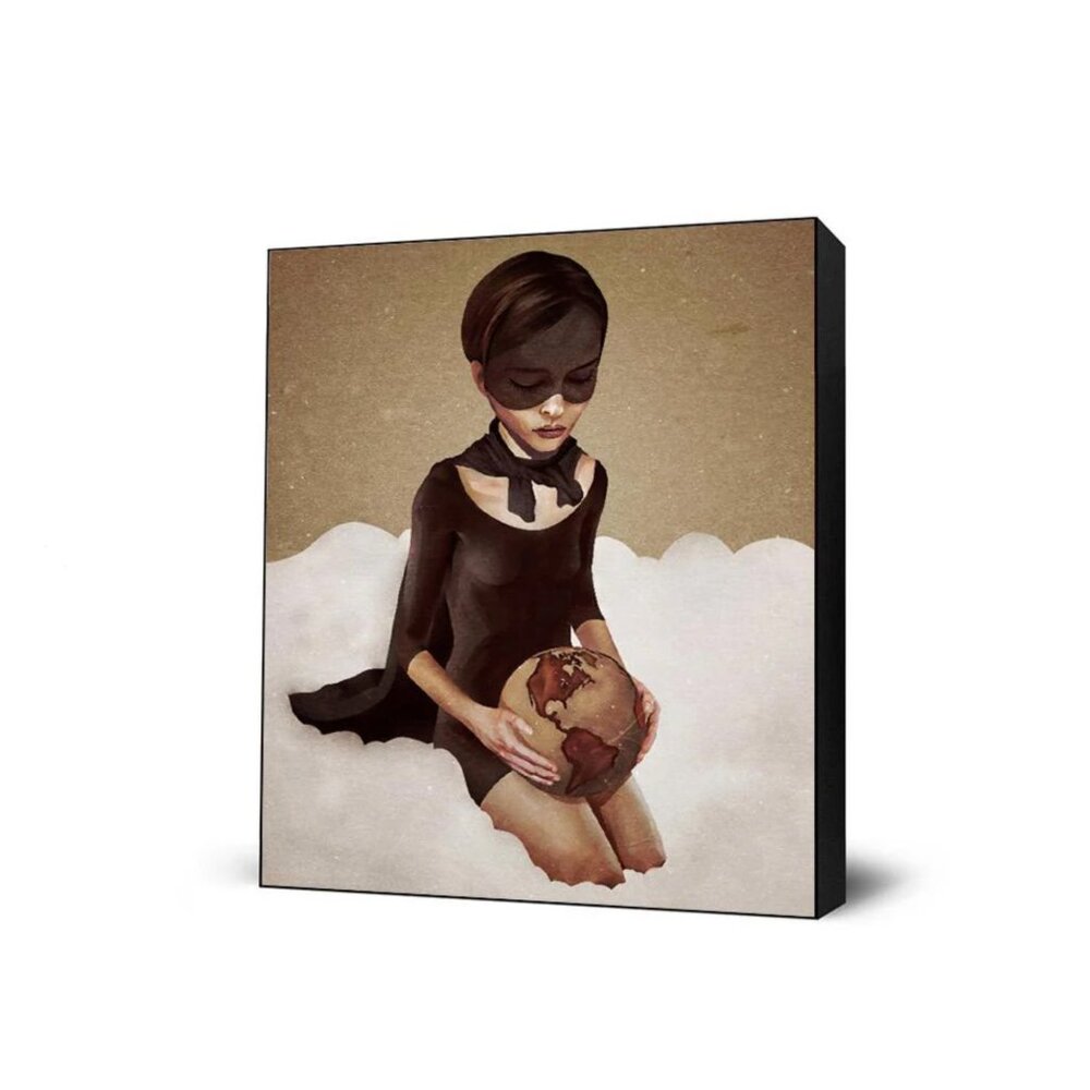 Moody Art Masked Woman with Globe NEW Framed - Picture 6 of 6